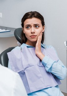 Closeup of woman experience toothache