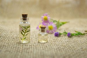 Glass bottles of essential oils